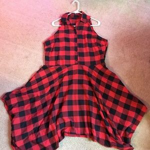 Red and black plaid dress with pockets
